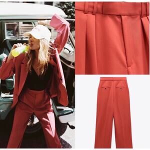 Zara Tailored Trousers Size XS Strawberry Red High Waist